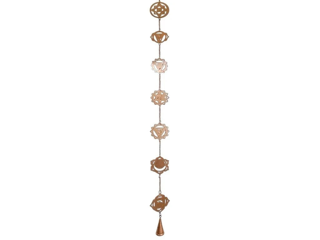 COLGANTE TIRA 7 CHAKRAS DORADO CON CAMPANAS 1M