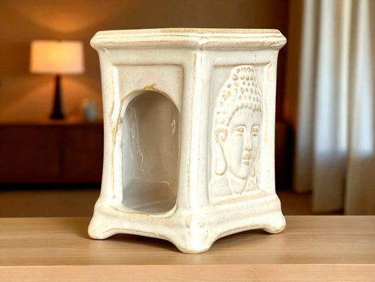 Hornillo cuadrado cara Buda 10 cm: estilo único para aromaterapia
