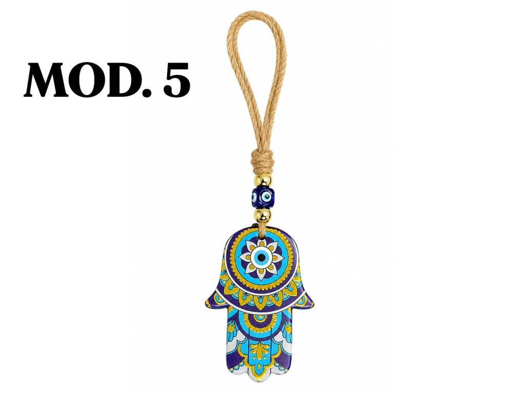 COLGANTE MANO DE FATIMA OJO TURCO LINEA GOLD HILO YUTE 24CM