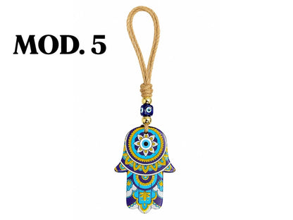 COLGANTE MANO DE FATIMA OJO TURCO LINEA GOLD HILO YUTE 24CM