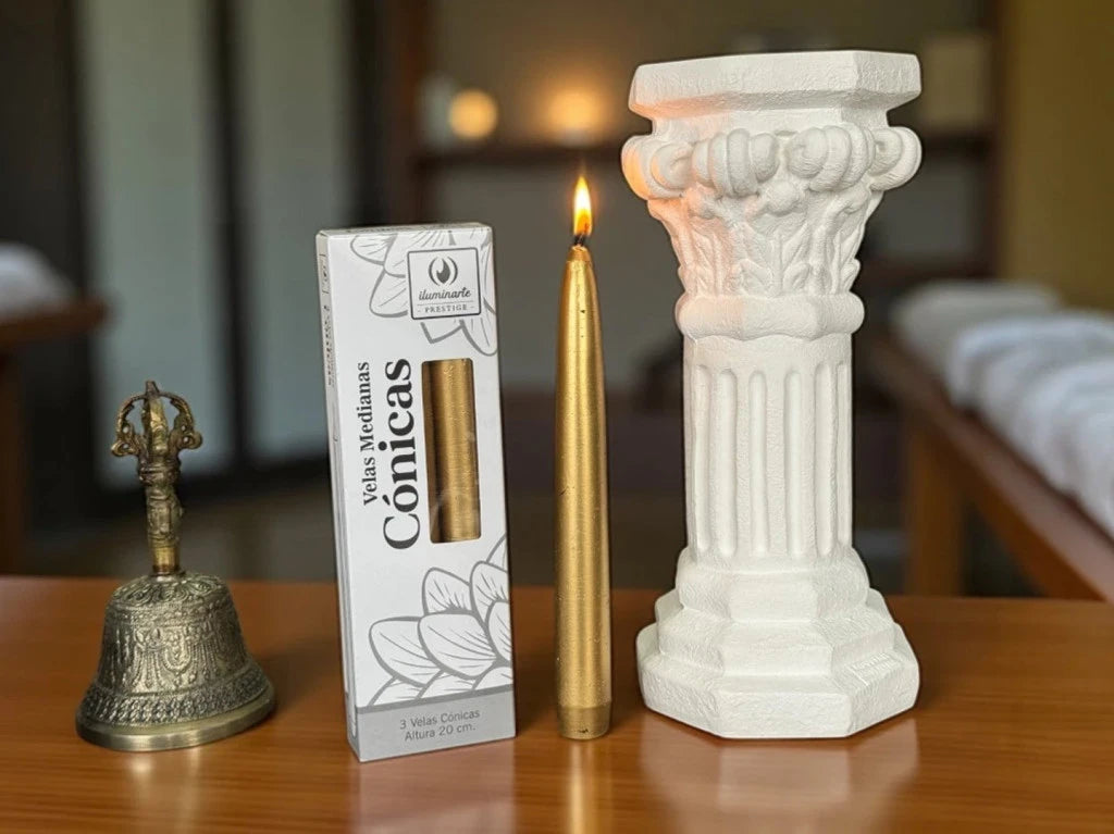 3 Velas Medianas Cónicas 20cm Oro/Plata
