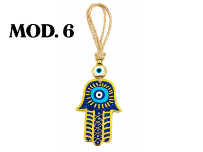 COLGANTE MANO DE FATIMA OJO TURCO LINEA GOLD HILO YUTE 24CM