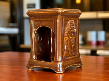 Hornillo cuadrado cara Buda 10 cm: estilo único para aromaterapia
