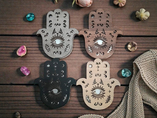 PORTA SAHUMERIOS MANO DE FATIMA CALADA MDF 15.5X13.5CM