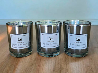 Vela aromática cera vegetal vaso plata chica 6x5cm
