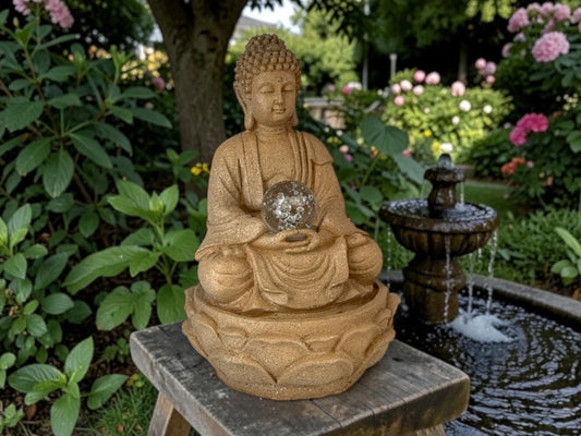 Fuente Buda sobre loto 30 cm