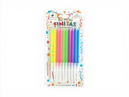 VELAS FINITAS FLUO (10 UNIDADES)