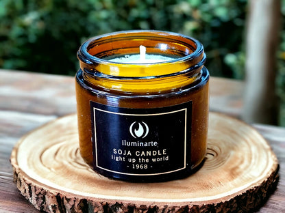 Frasco ámbar chico: Vela de soja aromática