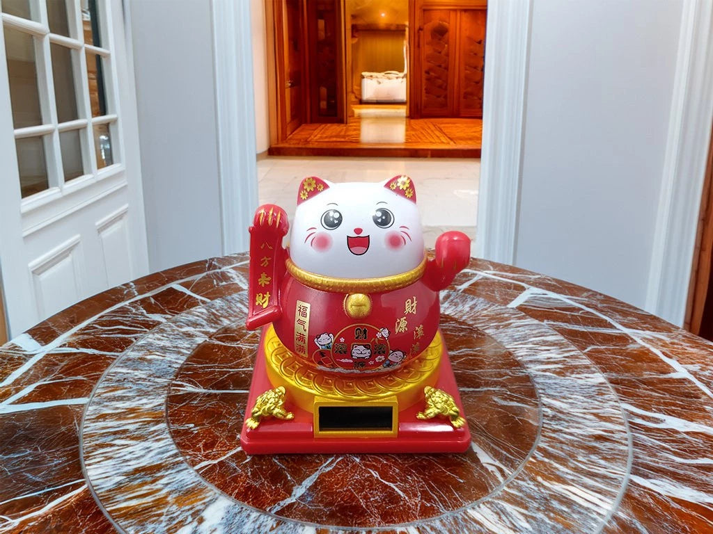 Gato Atrae Clientes Grande Rojo en Caja de Cristal 8.5cm