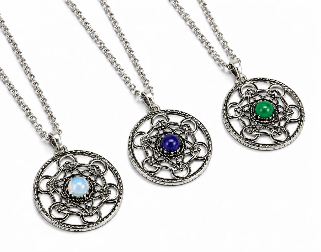 Dije de acero Metatron con piedra lapislázuli/malaquita