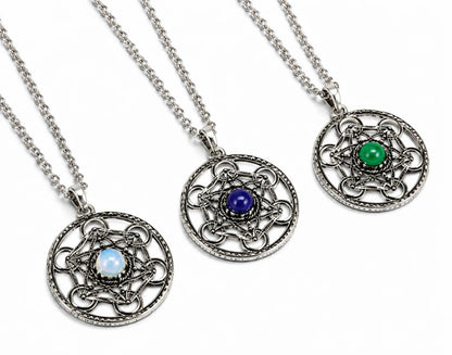 Dije de acero Metatron con piedra lapislázuli/malaquita