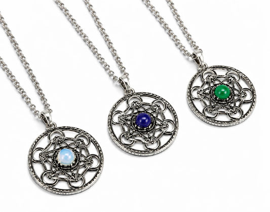 Dije de acero Metatron con piedra lapislázuli/malaquita