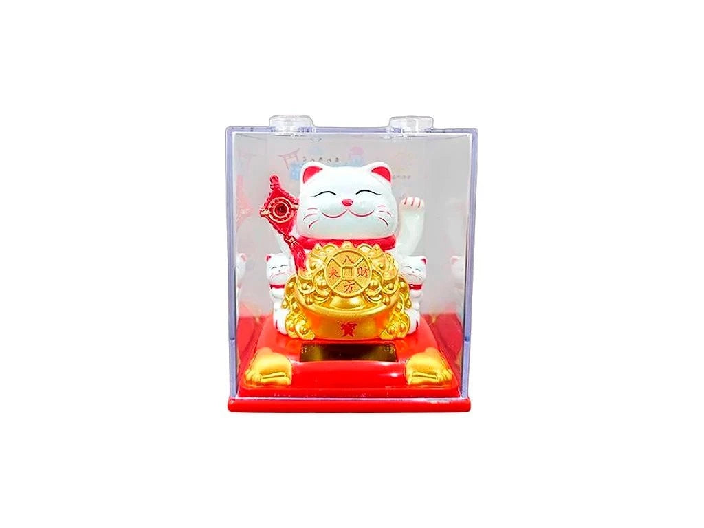 Gato Atrae Clientes Grande Blanco - 8.5cm - Caja Cristal