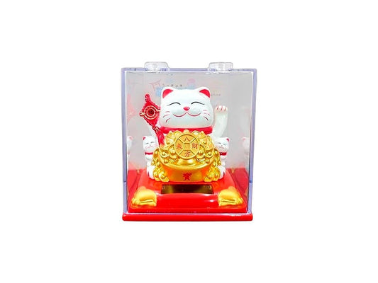 Gato Atrae Clientes Grande Blanco - 8.5cm - Caja Cristal