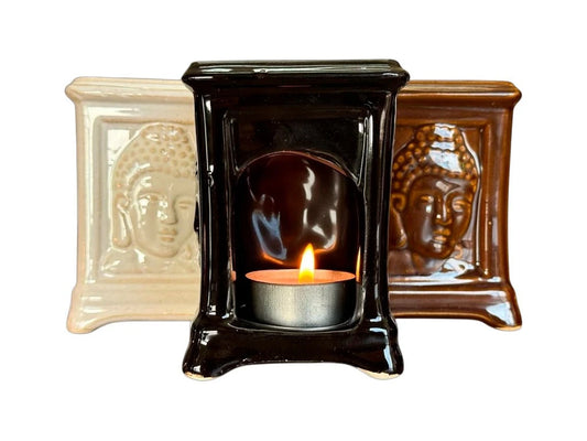 Hornillo cuadrado cara Buda 10 cm: estilo único para aromaterapia