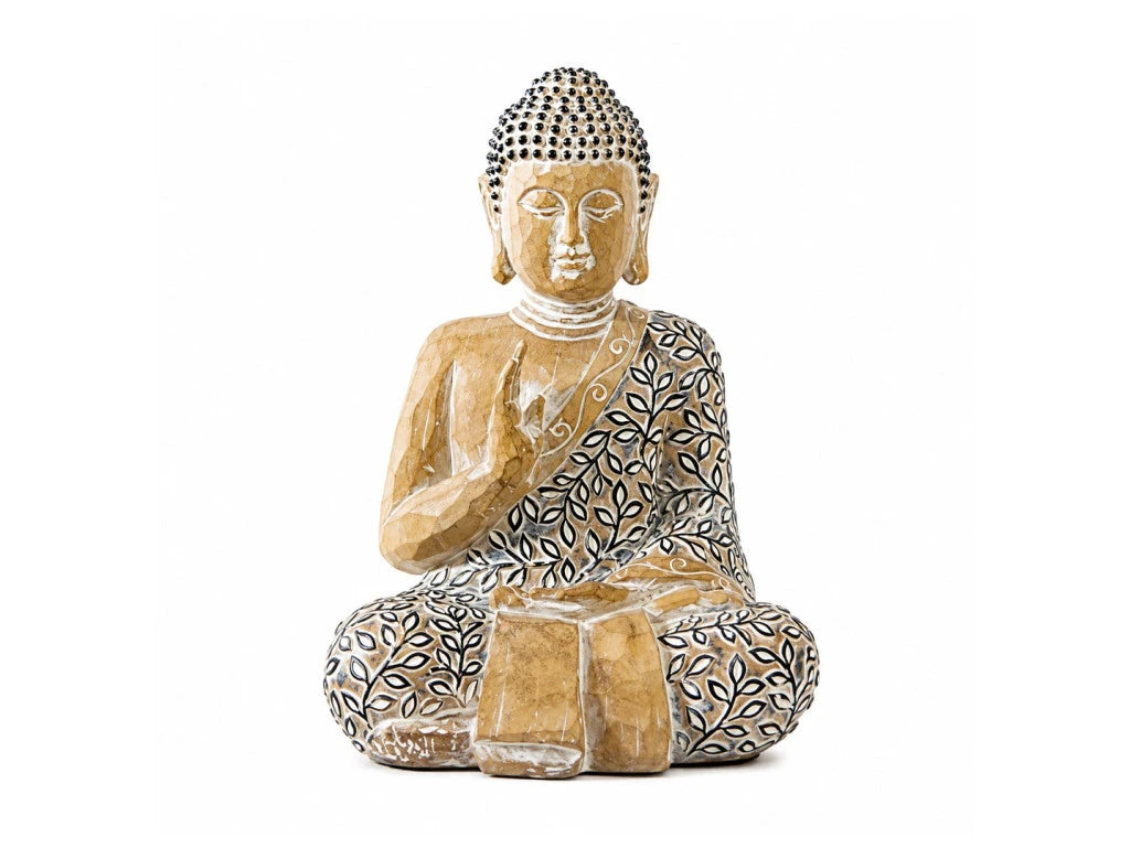 IMAGEN BUDA RESINA LINEA MANTO HOJAS 15CM