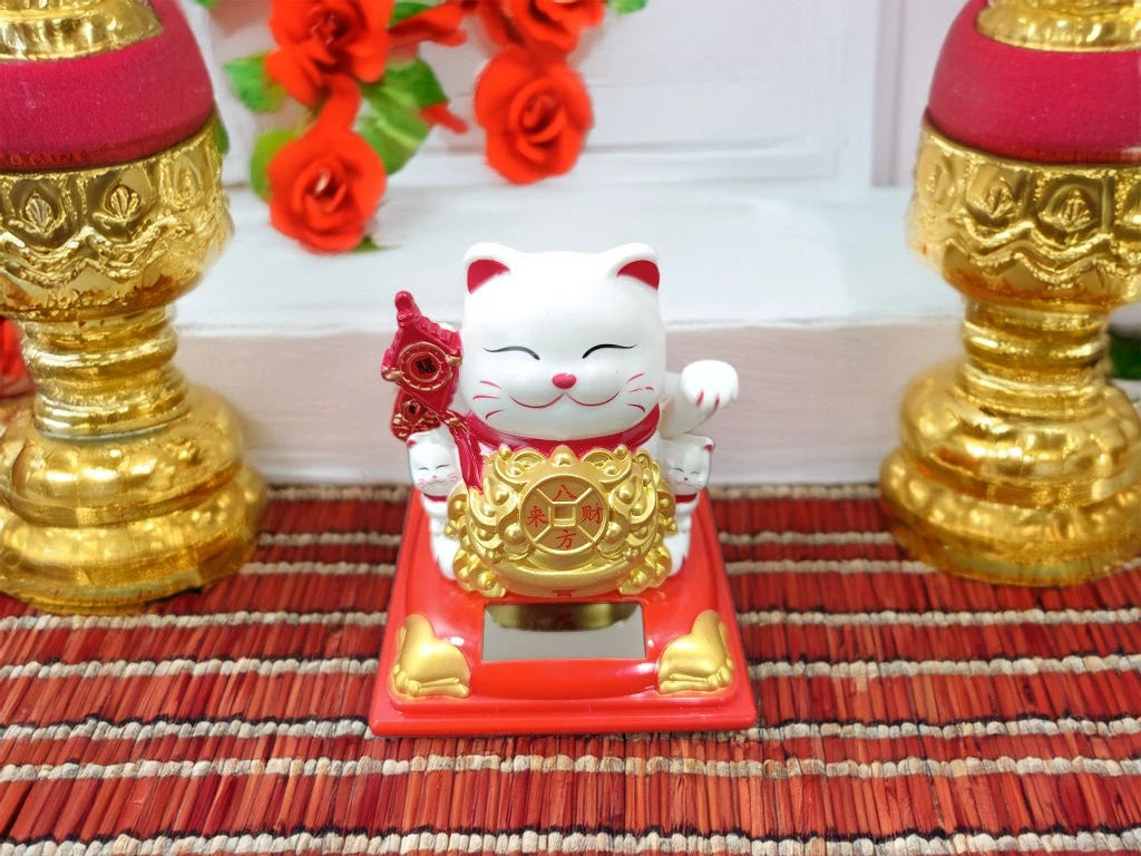 Gato Atrae Clientes Grande Blanco - 8.5cm - Caja Cristal
