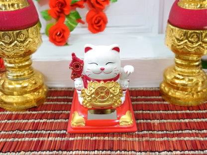 Gato Atrae Clientes Grande Blanco - 8.5cm - Caja Cristal