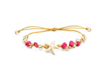 Pulsera de hilo con piedras y dije de estrella de mar