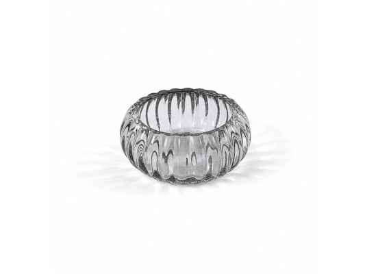PORTAVELA DE VIDRIO REDONDO GRIS 8 X3CM