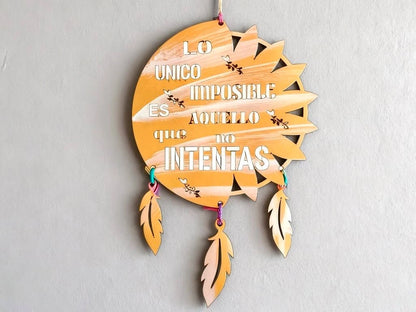 COLGANTE ATRAPASUEÑOS MDF CON FRASES 25X30CM
