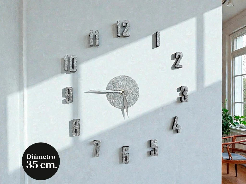 RELOJ AUTO ADHESIVO SIMIL PIEDRA 35 CM