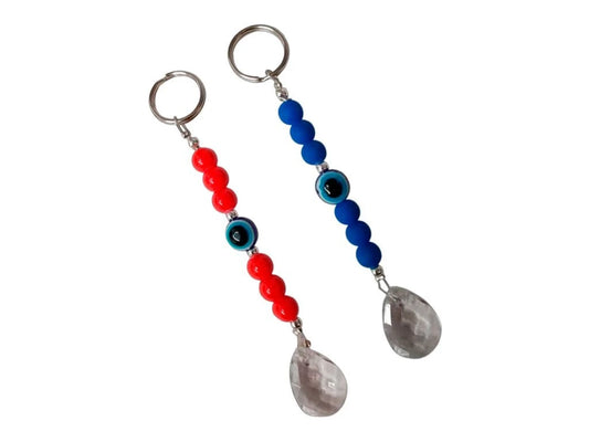LLAVERO LAGRIMA FACETADA OJO TURCO ROJO/AZUL MINI