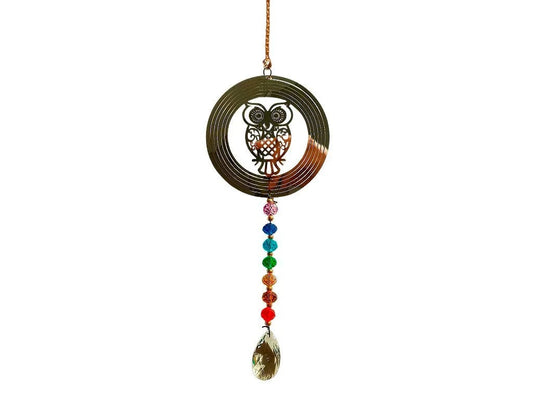 COLGANTE MOVIL GIRATORIO SIETE COLORES BUHO 37CM