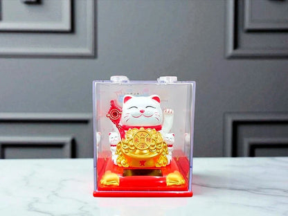 Gato Atrae Clientes Grande Blanco - 8.5cm - Caja Cristal