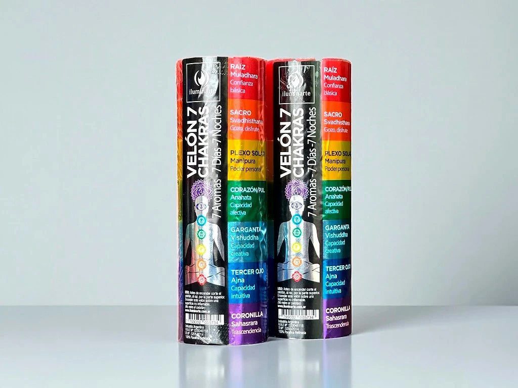 Velon 7 Chakras 7 Aromas: Equilibra tus energías con este velón de 5x5.6 cm