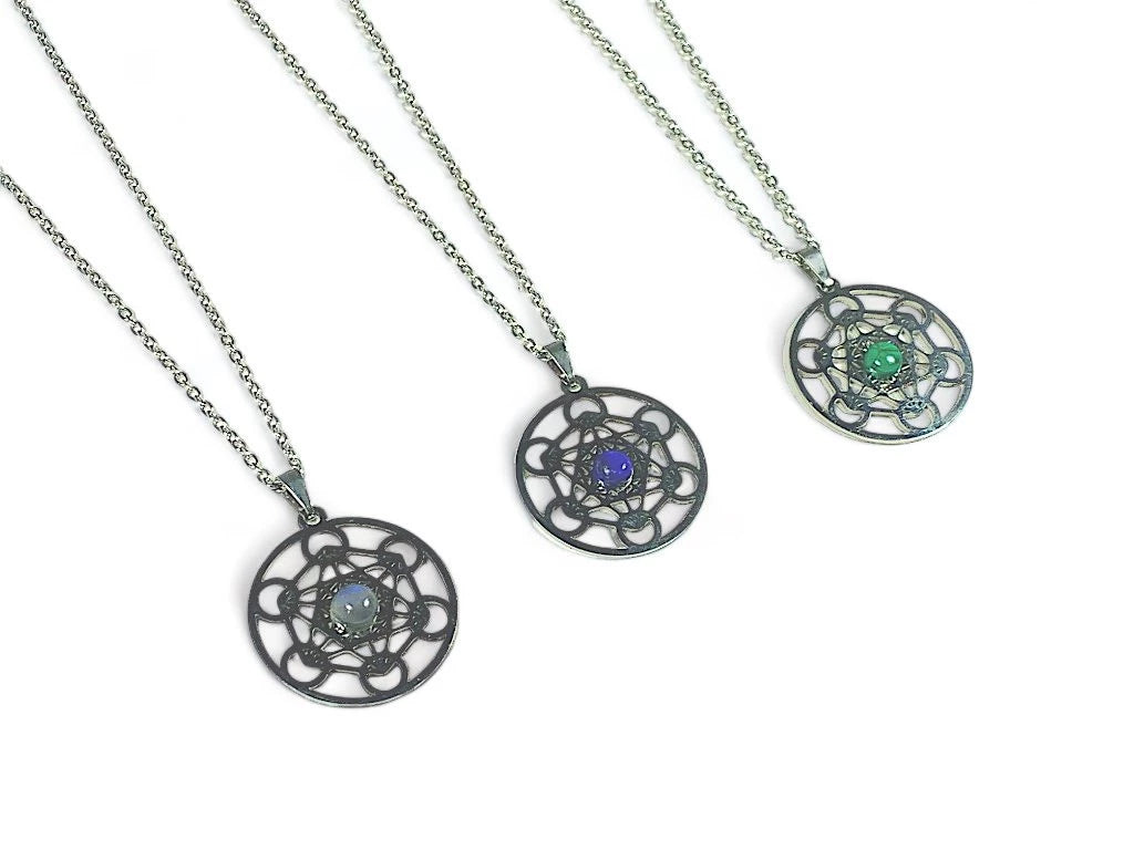 Dije de acero Metatron con piedra lapislázuli/malaquita