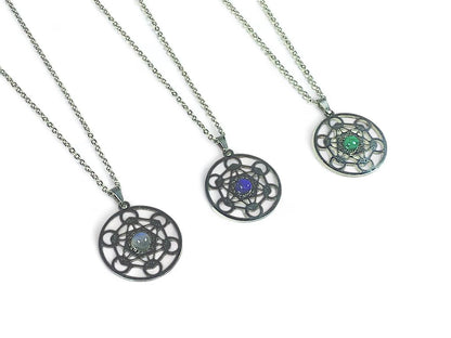 Dije de acero Metatron con piedra lapislázuli/malaquita