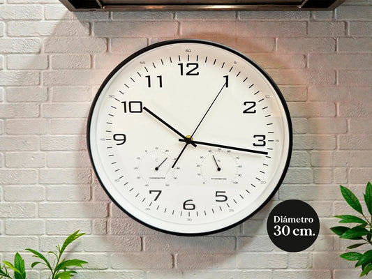 RELOJ DE PARED TEMP. Y HUMEDAD 30 CM