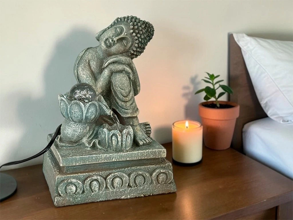Fuente Buda Dormido con Luz 25 cm