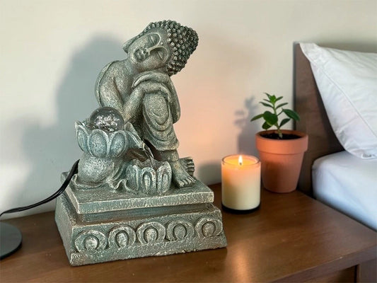 Fuente Buda Dormido con Luz 25 cm