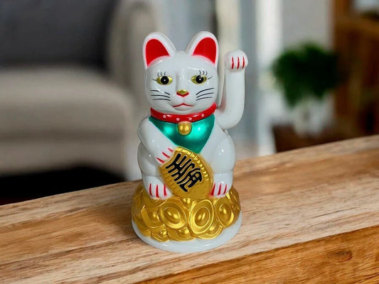 Gato Atrae Clientes 11cm Blanco