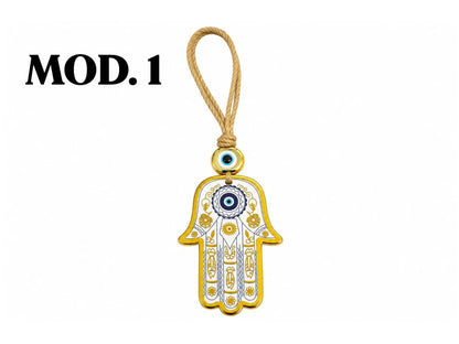 COLGANTE MANO DE FATIMA OJO TURCO LINEA GOLD HILO YUTE 24CM