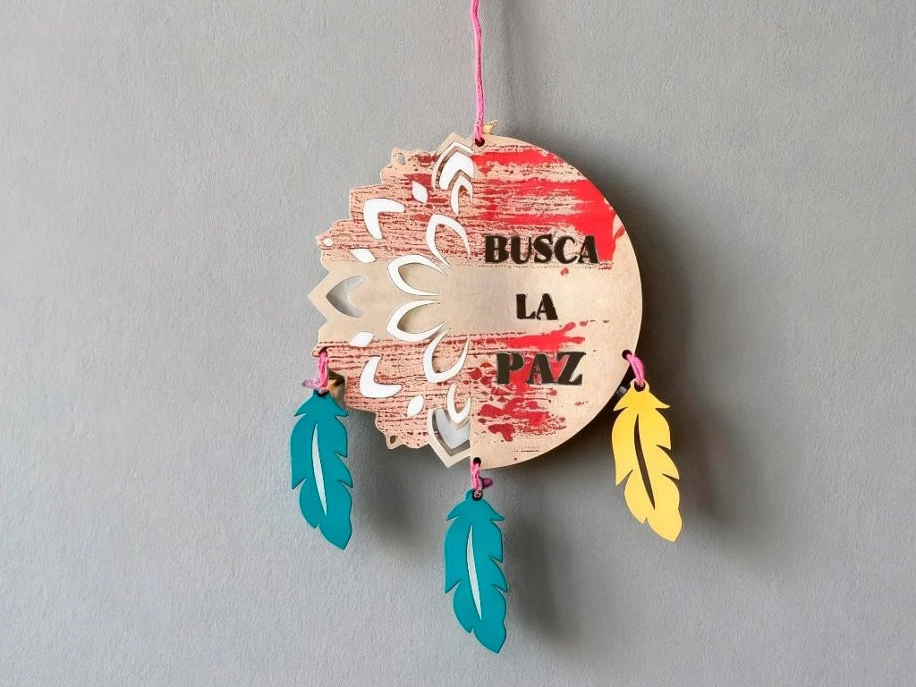 COLGANTE ATRAPASUEÑOS MDF CON FRASES 25X30CM