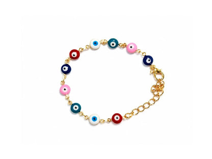 Pulsera Ojo Turco Multicolor: Protección y estilo en cadena dorada