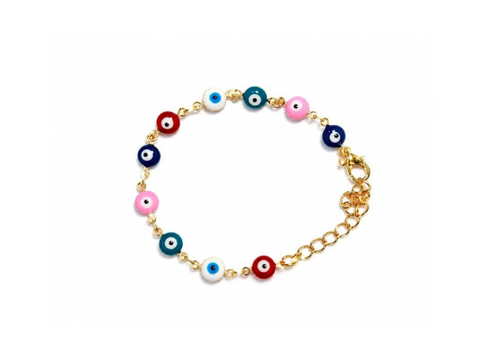 Pulsera Ojo Turco Multicolor: Protección y estilo en cadena dorada